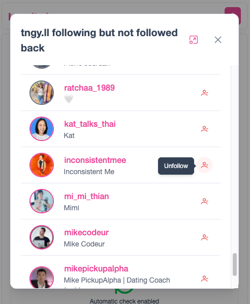 Captura de tela da visualização de não seguidores do Loyalty Lens